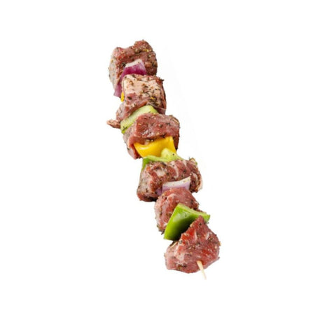 Using only tender lamb leg, peppers, onions and our fresh herb kebab marinade, a simple crowd pleaser on the grill or under the broiler. Sold by the unit. Approx. 7-8oz each