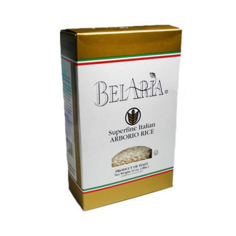Bel Aria Arborio Rice, grown in the Piedmonte and Lombardia regions of Northern Italy, is still bound to traditional standards of excellence. Bel Aria enriched Arborio Rice, with its high nutritional content - enriched with iron, niacin and thiamin, is more plump than regular rice and remains tender and moist when cooked. Arborio easily absorbs the flavor of the foods it is prepared with - making it the ideal rice for a delicious dish of Risotto. Product of Italy. 2 lbs | 32 0z | 907 g