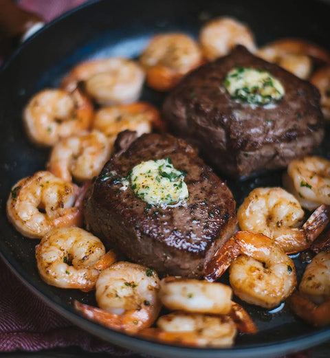 Marinated Striploin with Shrimp & Garlic Butter