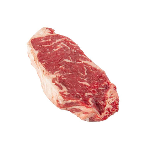 Blue Ribbon Striploin. Our own grade of selected top 10 percent of AAA Alberta beef. Raised without antibiotics on grasses and finished with grains from our exclusive network of Alberta farms.
